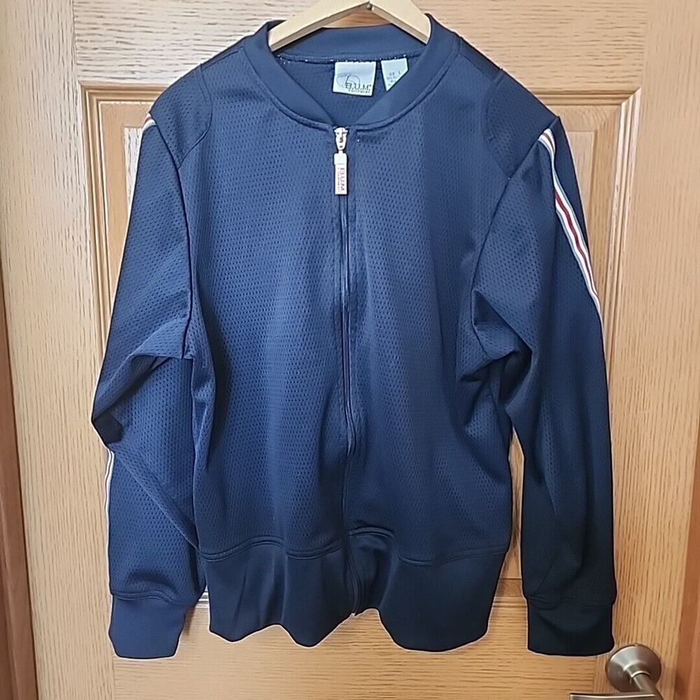 VINTAGE B.U.M. Equipment Men's Blue Mesh‎ Track Jacket Size Large Full Zip Navy
